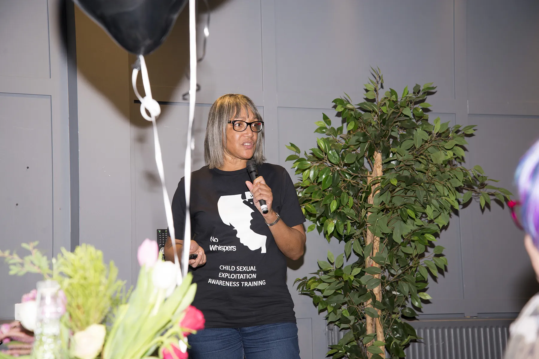 Jackie Williams Presenting at No Whispers birthday Event